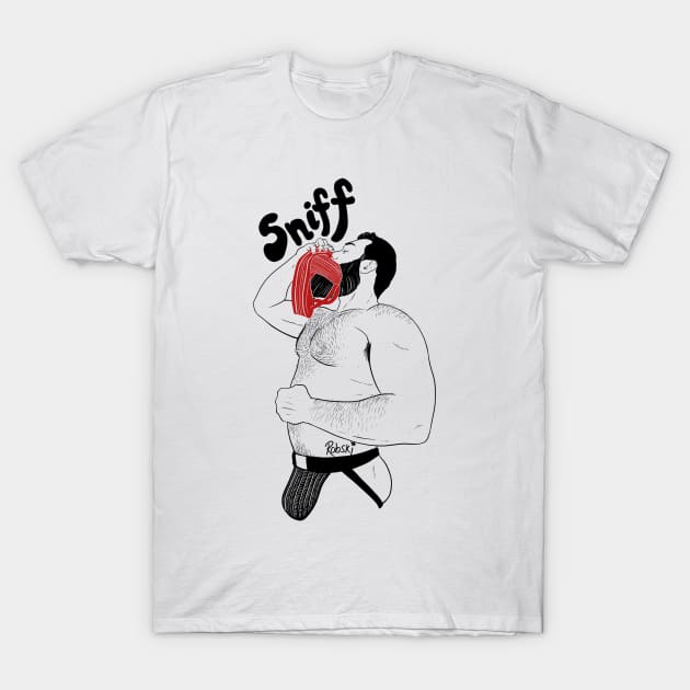 Aubearon Sniff - black lines T-Shirt by RobskiArt